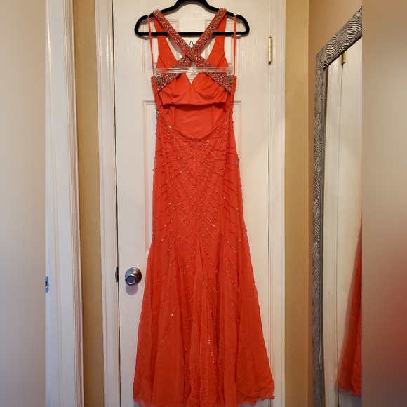 CECILY BROWN Coral and Silver Beaded  Sequined Cross-back Dress Size Medium - Picture 5 of 7